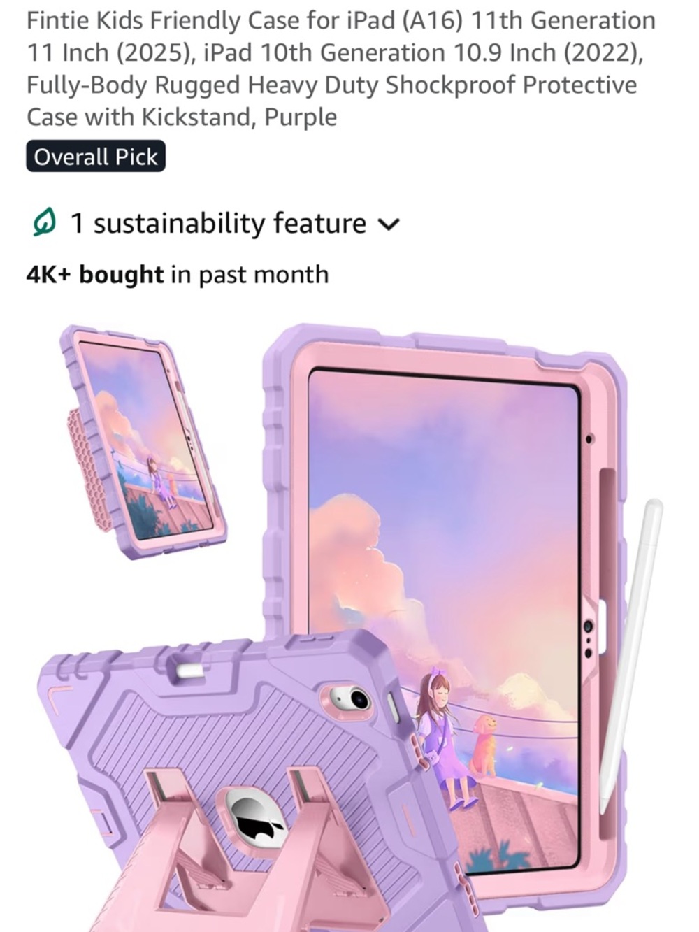 Kids Rugged Tablet Case for 11" iPad – Purple/Pink, Heavy Duty with Kickstand